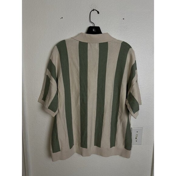 ASOS DESIGN relaxed knit textured notch neck polo shirt in ecru green stripe L - Picture 3 of 12